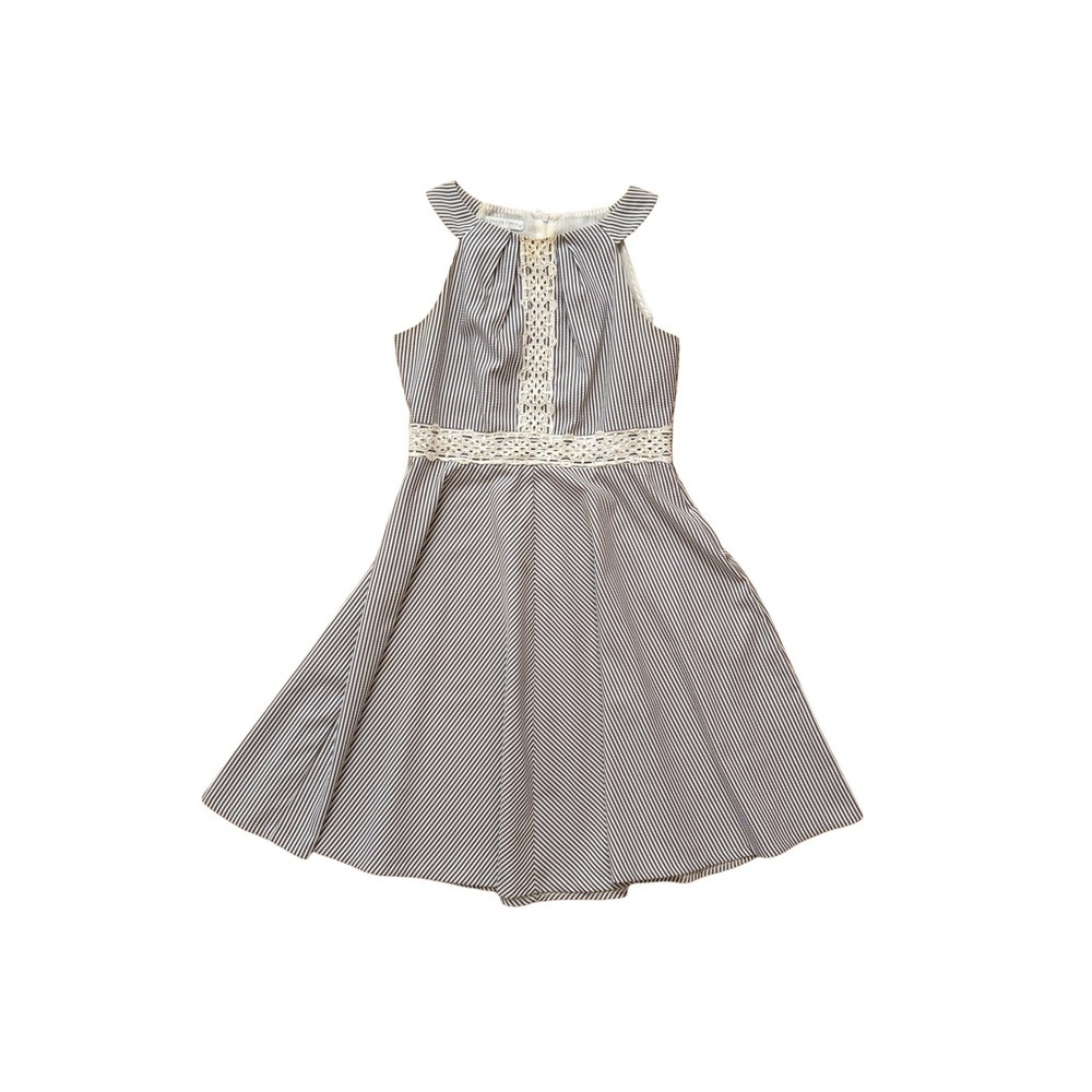 London Times Gray & White Striped Sleeveless Dress (Size 8)